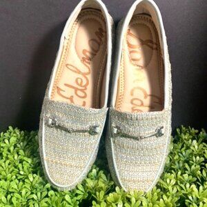 New Sam Edelman Green/Silver Tweed Loafers Size 5 Loraine bit style